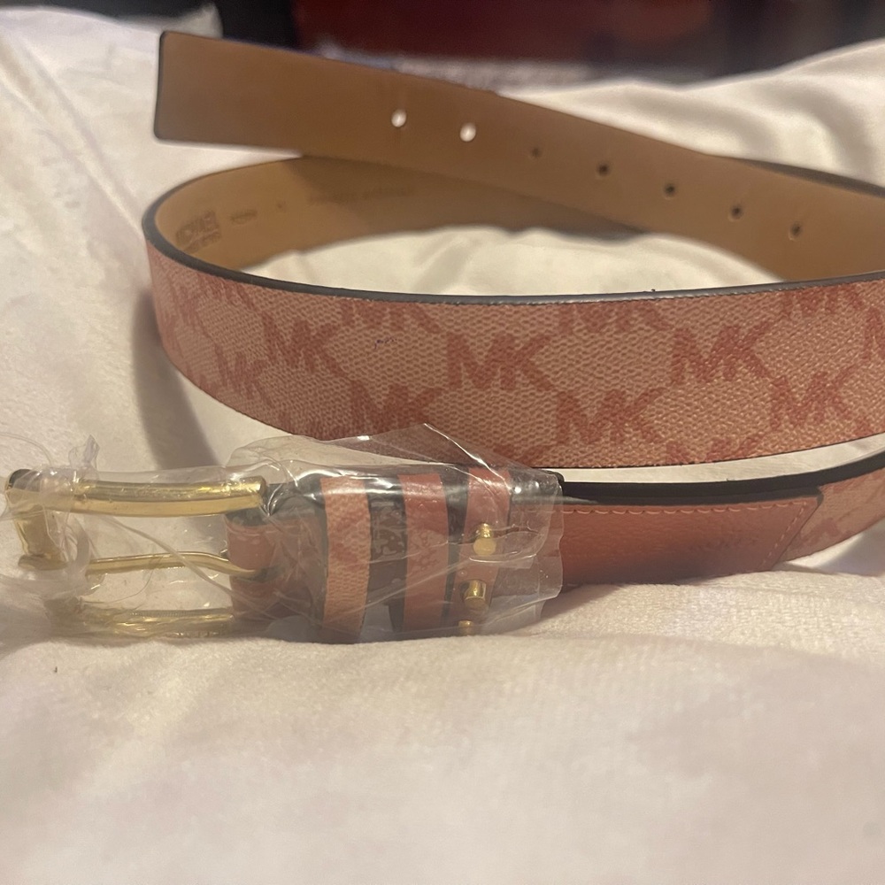 Michael Kors Pink and Gold Logo Belt